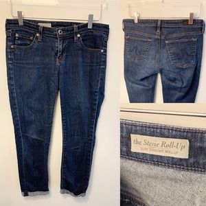 AG ADRIANO GOLDSCHMIED Dark Wash STEVIE ROLL-UP Slim Straight Capri Jeans 28R
